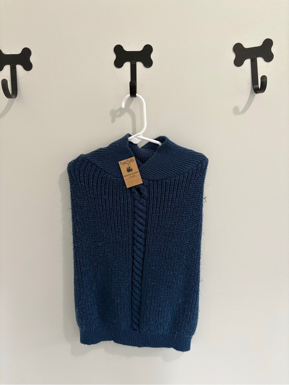 Navy Cable Knit Vest with Funnel Neck